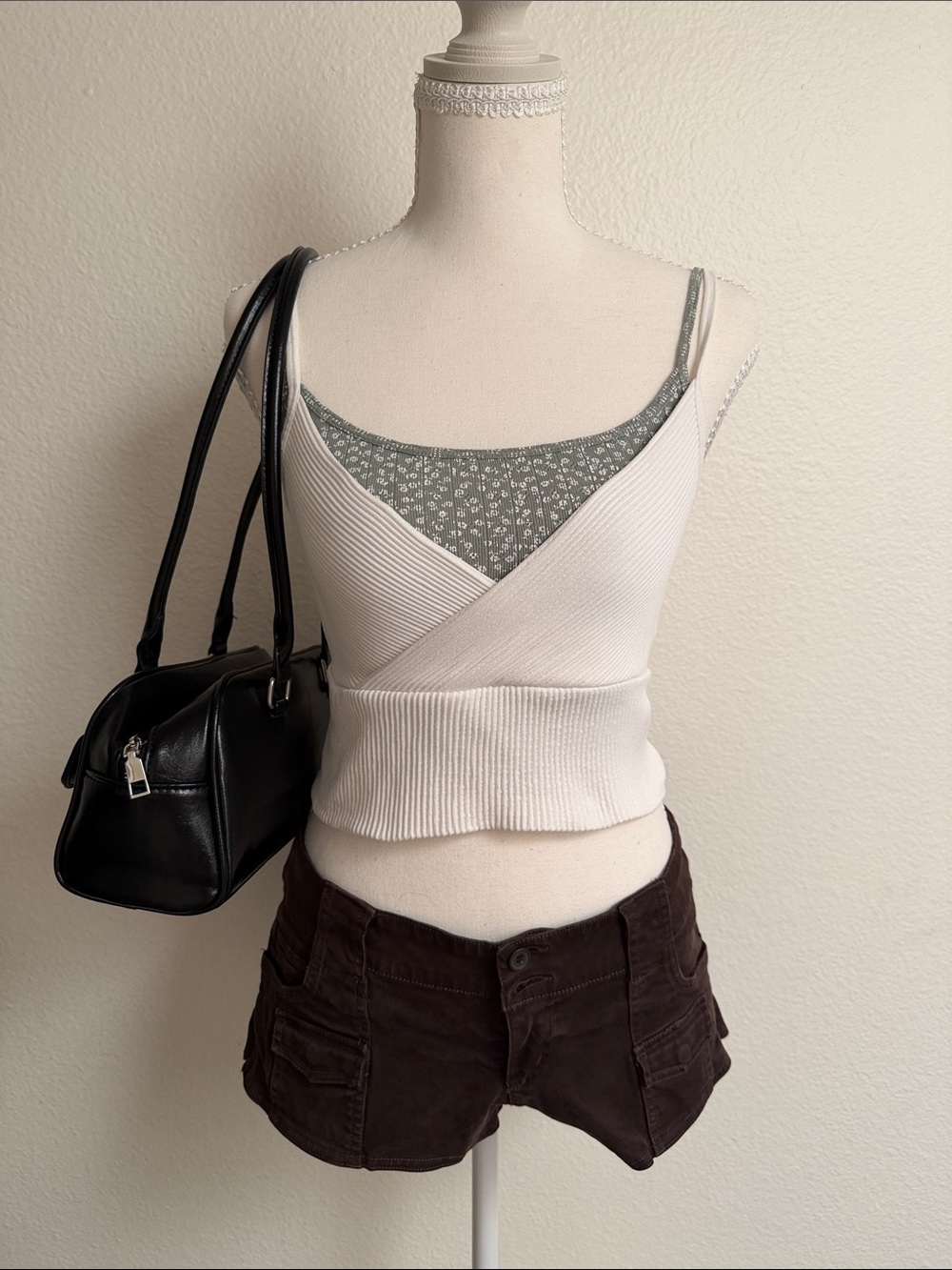 Aura White Ribbed Surplice Cami Top